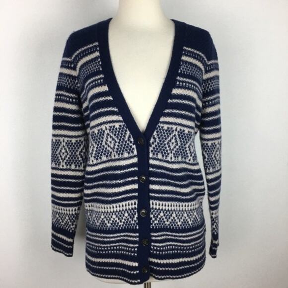 Madewell Wool Navy Stripe V Neck Button Front Cardigan XS - Picture 1 of 7